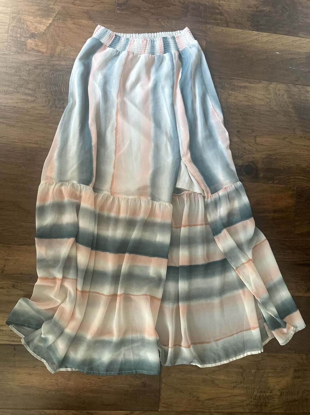 Lovestitch Smocked Tiered Striped Maxi Skirt Size S